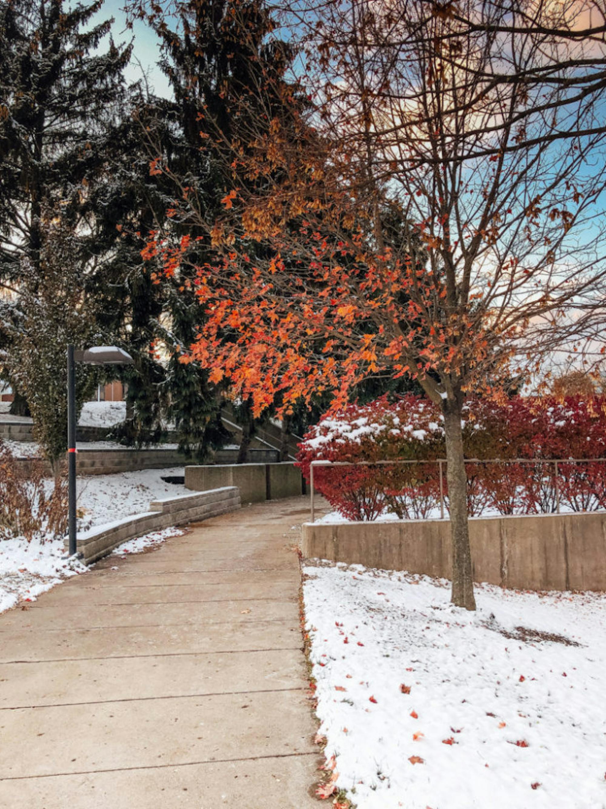 Wright State campus after first snowfall of the season | Photograph by Soham Parikh | The Wright State Guardian